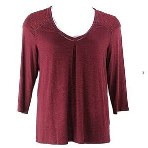 Dolan $68 Sz L Burgundy Rayon Blend Sheer Inset Back Shoulder 3/4 Sleeve Top